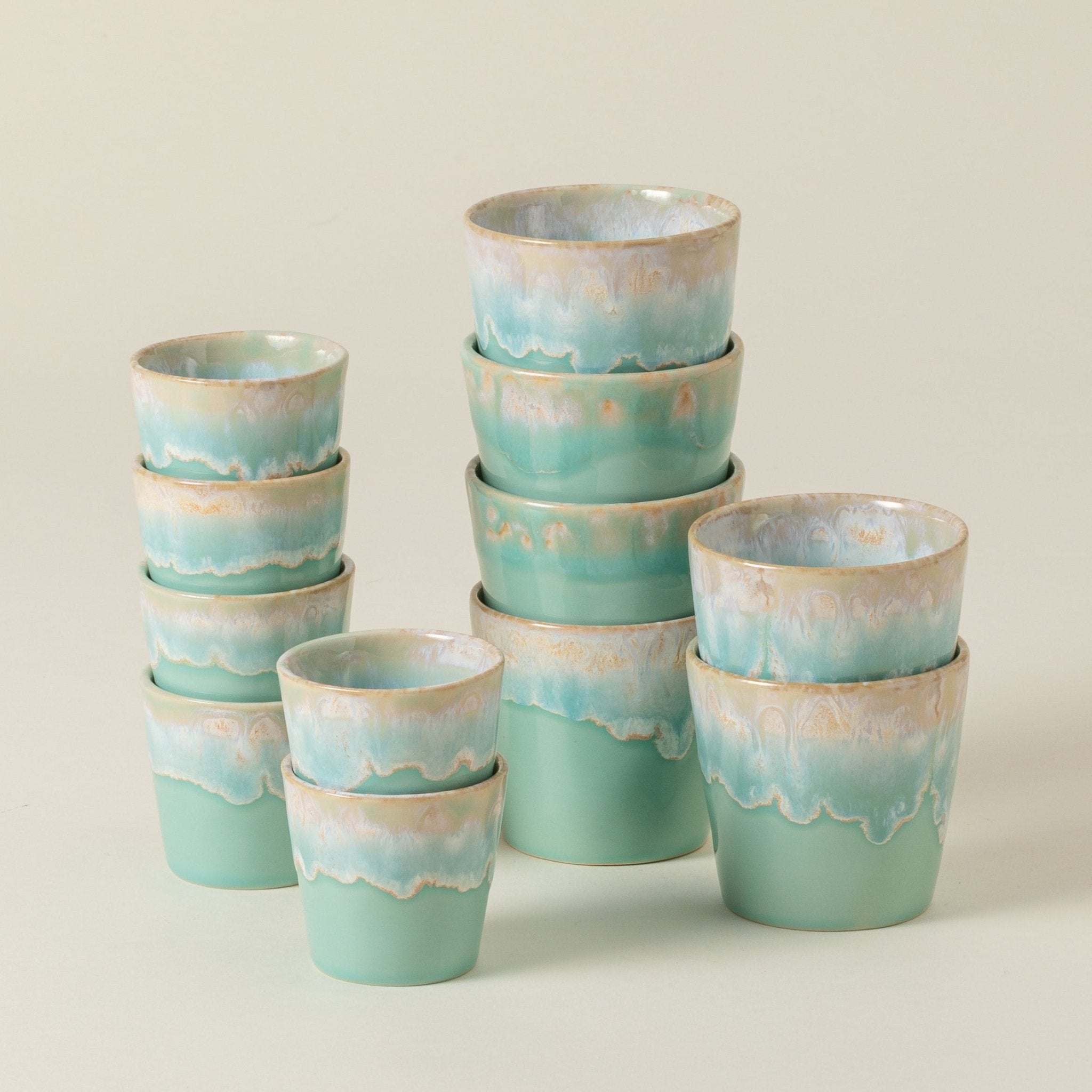 מארז 12 סדרת ים | אספרסו וקפוצ'ינו | טורקיז בהיר - Ceramora כוסות קורטדו
