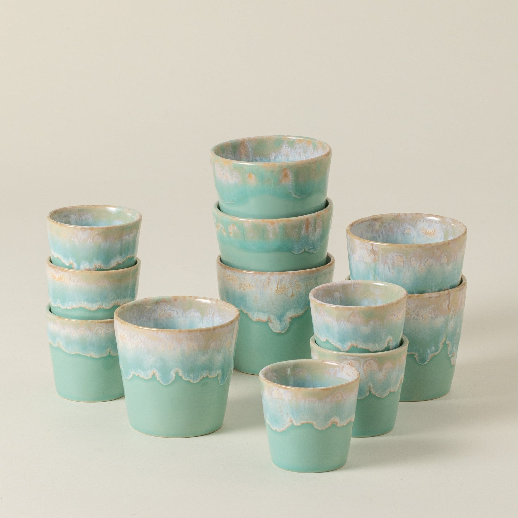 מארז 12 סדרת ים | אספרסו וקפוצ'ינו | טורקיז בהיר - Ceramora כוסות קורטדו